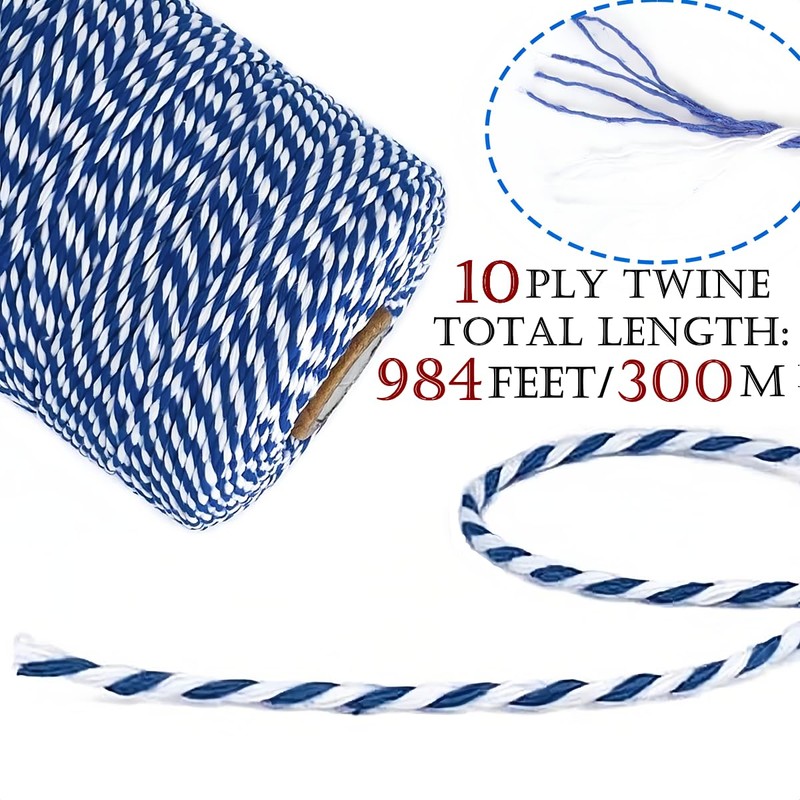 Blue and White Twine String,984ft Christmas Bakers Twine 2MM Heavy