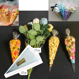 FANGHUIER Decorative Treat Bags and Wraps for Parties and Gifts, Sweet Bags，Sweet Cones，Sweet Cone Bags，Popcorn Bags，Sweet Cones Bags，Sweet Bags Empty，Clear Sweet Bags，Sweet Cones Bags With Ties (100)