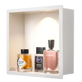 Bernkot Stainless Steel Shower Niche 12" X 12" White with Led Downlight Waterproof No Tile Needed Wall Niche for Bathroom Storage Over Mount Installation