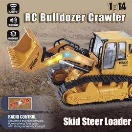 FANXMF RC Skid Steer Loader Construction Truck 1/14 Remote Control Bulldozer Crawler with Lights 9 Channel RC Front Loader 360° Rotation 2.4G Full Function Engineering Vehicle Excavator Toys