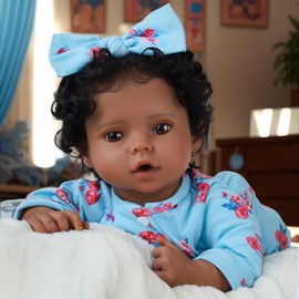 SCOM SCOM Lifelike Reborn Black Girl - 20 Inch African American Newborn Baby Girl, Real Life Baby Dolls with Weighted Soft Cloth Body for Kids Age 3 +
