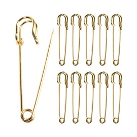 QUJUFIND 10 Pack 3 inch Stainless Steel Large Safety Pins, for Clothes Leather Canvas Blankets Crafts Skirts Kilts, Extra Large Heavy Duty Safety Pins - Gold