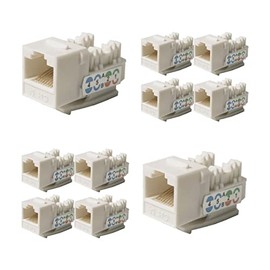LOGICO 10 Pieces Cat6a Keystone Jacks White with Dust Cap – 22-26 AWG PCB Female RJ45 Connectors for Network Ethernet Wall Jack Insert | Cat6a 110 Punch Down Block Socket 8-Port, 8-Connector (8P8C)