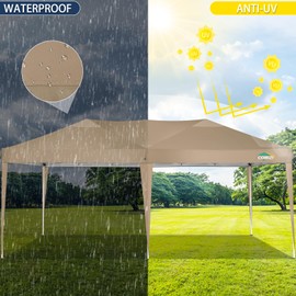 COBIZI 10x20 Pop up Canopy Tent Without Sidewall, Waterproof Portable Outdoor Canopy 10x20 Ez up Instant Shelter Tent for Parties, Wedding, Backyard, Carport with Carry Bag & 4 Sandbags(Khaki)