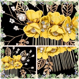 Bridesmaid Hair Accessories Wedding Combs and Flower Hair Pins for Women and Girls Bridal Hair Accessories for Wedding or Prom - Yellow