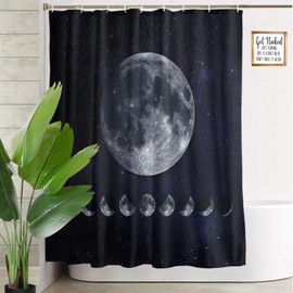 Olikked Moon Phases Shower Curtain Set Starry Night Sky Moon Eclipse Movement Celestial Science Shower Curtain for Bathroom 72x72 Inch Waterproof Polyester Fabric