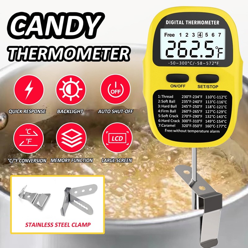 Efeng Waterproof Programmable Digital Candy Thermometer for Candy Making with