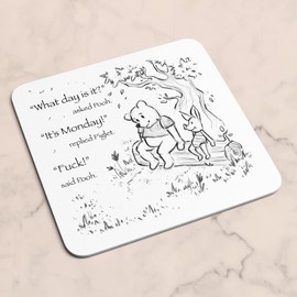 Sarcastic Winnie the Pooh and Piglet Coaster SKETCH - Novelty Cute Sweet Funny Rude Swear Quote Saying Monday Best Friend Pig Bear Home Decor Gift Present (White Prime)
