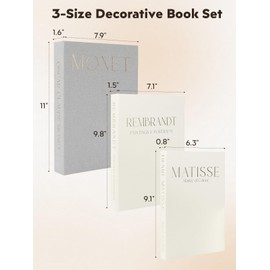 3 Pack Decorative Book Set, Faux Linen Storage Boxes - Aesthetic Fake Books for Coffee Table & Bookshelf Decor, Hidden Storage for Photos & Keepsakes, Home Decor for Living Room (Brown - Beige)