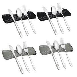 Begale 4-Set Stainless Steel Camping Flatware for Student, Traveling Knives Forks Spoons with Case