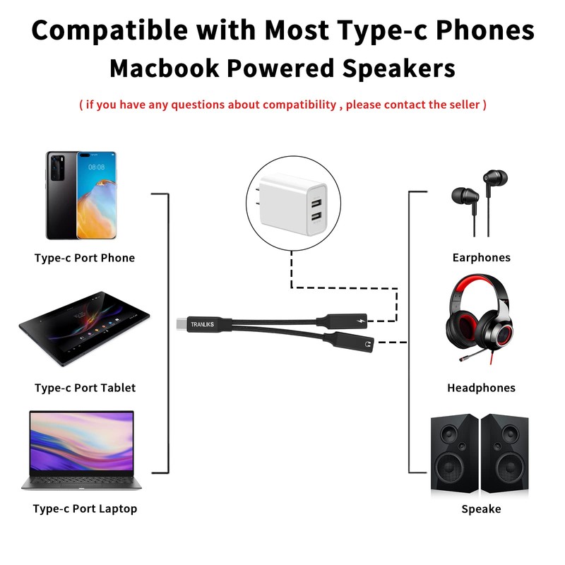 TRANLIKS USB C Splitter, 2-in-1 Adapter USB C with PD