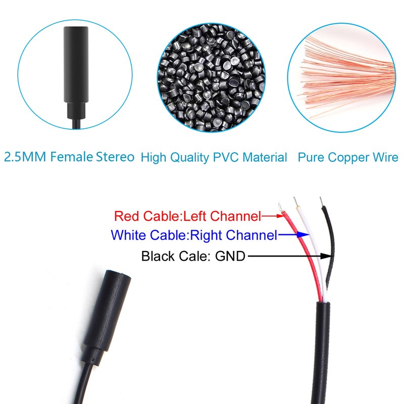EAHOSUCC 1PCS 0.25M/0.8FT 2.5mm TRS Bare Wire Connector Cable，2.5mm Stereo