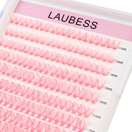 Lash Clusters 40D LAUBESS Colored Eyelash Clusters Pink Individual Lashes Mixed Tray Color Cluster Lashes Kit DIY Lash Extensions Fake Lashes (Pink 40D-0.07D-9-16Mix)