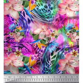 Soimoi Cotton Canvas Fabric Animal Skin & Tropical Flower Decor Fabric Printed metre 56 Inch Wide