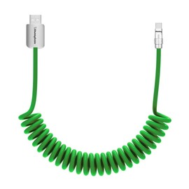 chubbycable Curly Chubby - Retractable Fast Charging Cable 240W Coiled Charger Cord for Car Durable USB-C Cable for Phones, Tablets and More, Green, USB-A to Type-C, 1.3FT-2.3FT