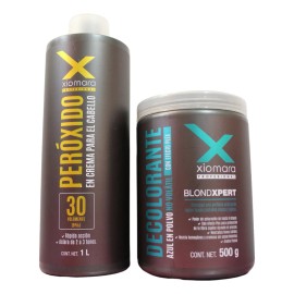 Kit Decolorante Azul + Revelador 30v Rubio Y Castaño Xiomara Tono Castaños Claros - Rubios