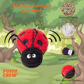 Puffy Crew Interactive Catnip Cat Plush Toy, Insect Theme, 5'', for All Breed Size Cats (Ladybug)