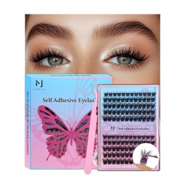 JoMay Self Adhesive Eyelashes Extension Kit Pre-Glued Cluster Lashes Press on Lashes No Glue Needed Wispy Clusters 1 Step DIY 120 PCS 10-16mm (Self Adhesive Lash X5, 10-16mm MIX)