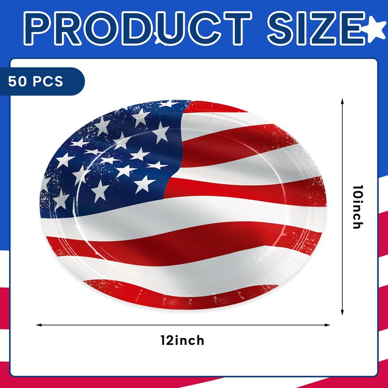 50pcs Labor Day Plates 4th of July Paper Plates Disposable