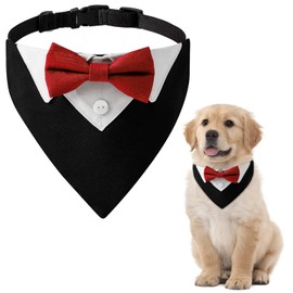 HACRAHO Formal Dog Tuxedo Bandana, 1 PCS Dog Tuxedo Wedding Bandana Dog Birthday Costume Adjustable Dog Formal Outfit for Dogs and Cats, L