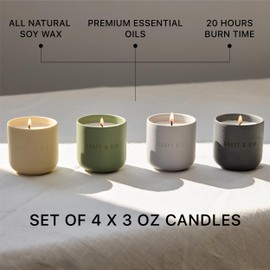 Craft & Kin Scented Candles Discovery Set | 4 Pack of 3oz Candles | 20-Hour Burn Time, Soy Blend Wax, Cotton Wick, Ceramic Jars