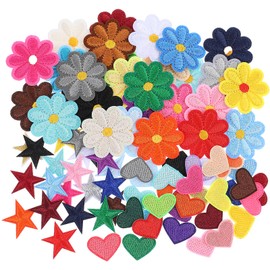 Oruola 80pcs Iron on Patches,Mini Flower Star Heart Iron Patches for Clothing,Sew On Embroidered Applique Patches for Girls,Iron on Patches for Cothing,Hat,Jackets,Jeans,Backpacks,DIY Crafts,Colorful