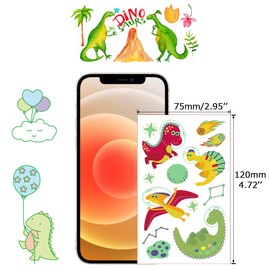 Fanoshon Temporary Tattoos, 14 Sheets, Glow in the Dark, For Children, Dinosaur, Cute, Bright Body Stickers, Costume Accessories, Cosplay, Face Stickers, Parties, Water-Resistant, Long-Lasting, Makeup