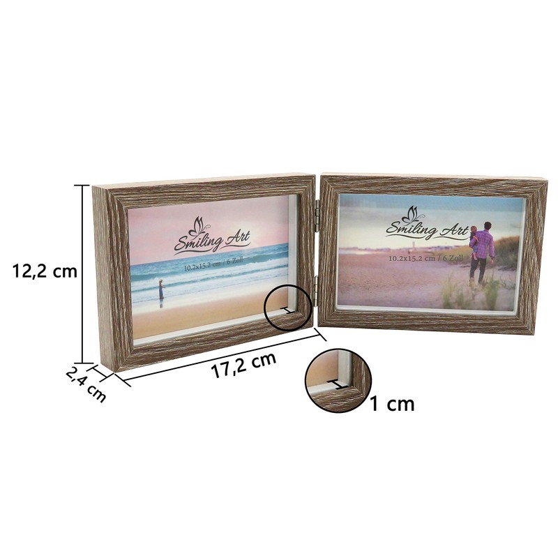 Smiling Art Double Wooden Photo Frame Folding Double Frame