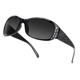 SIPHEW Women's Polarised Fashionable Sunglasses with UV400 Protection Wrap Around for Women, A3 - Black/Grey