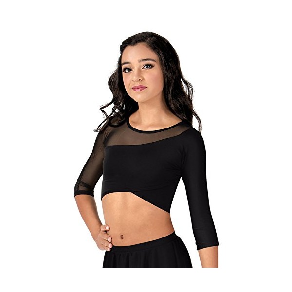 Body Wrappers Adult 3/4 Sleeve Asymmetrical Dance Crop Top,BWP9026NAVXS,Navy,XS