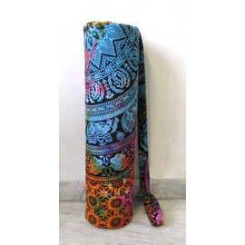 INDIAN CRAFT CASTLE ICC Yoga Mat Bag, Yoga Mat Bag Carrier Full-Zip Exercise Yoga Mat Carry Bag for Women Men with Multi-Functional Storage Pockets and Adjustable Shoulder Strap Multi Elephant Flower