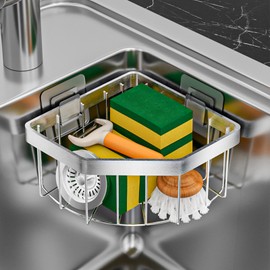 TRMFUSA Sponge Holder Corner Sink Caddy Sink Organizer for Kitchen Bathroom Triangle Soap Holder Stainless Steel Shower Caddy No Drilling Sponge Caddy