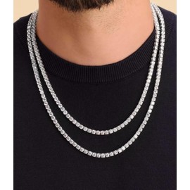 14K Gold Plated 3mm Simulated Diamond Tennis Necklace for Women (Sizes 15" and 18") Hip hop zircon tennis chain full diamond necklace accessory choker