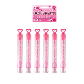 Henbrandt Pack of 6 Hen Night Bubble Wands with Pink Heart Toppers 4ml Bubble Tubes Hen Party Accessories Pink Party Bag Fillers Wedding Favours Team Bride Bubbles for Bridal Shower and Hen Do Favours