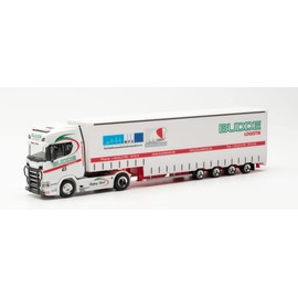 herpa 314374 Scania CS High Roof Volume Saddle Trailer Budde Forwarding in Miniature for Crafts, Collecting and as a Gift, Multi-Coloured