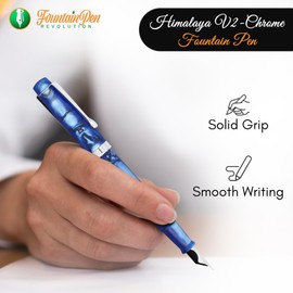 FPR Himalaya V2-Chrome Ultra Flex Nib Pen - Twist-Style Converter Filled Calligraphy Pens for Writing-Fancy Pens for Men & Women- Flex Fountain Pen w/Metal Clip & Cap Ring (Indigo Blue Acrylic)