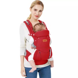 Ergonomic Baby Carrier Kangaroo with Seat Front and Back Comfy High Quality - Red