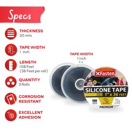XFasten Self Fusing Silicone Tape 1" X 36-Foot 3 Pack 108ft Total Silicone Tape for Plumbing Leak Seal Tape Waterproof, Silicone Grip Tape, Rubber Tape Thick for Pipe, Hose Repair Tape Stop Leak Tape