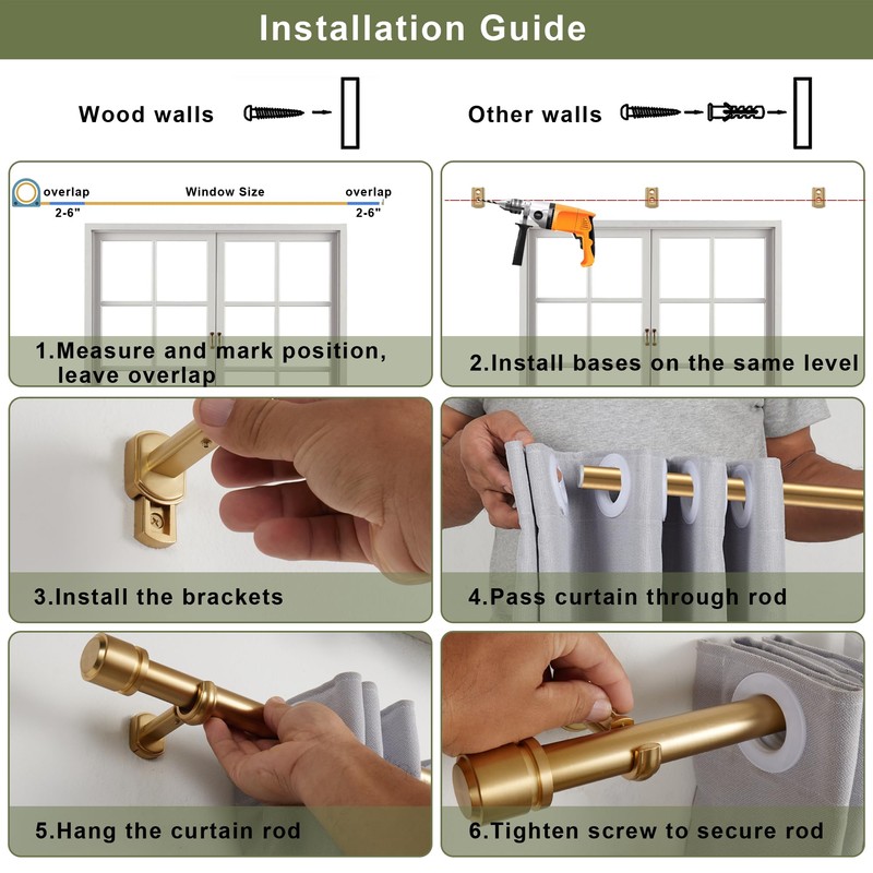 1 1/8 Inch Diameter Curtain Rods 144 to 240 Inches(12-20ft),