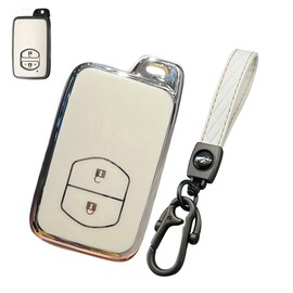 LETINGFAR Key Case, For Toyota, Smart Key Case, Key Cover, Soft TPU Material, 2 Buttons, Specially Designed for Toyota, Key Holder for Prius 30 Series, Aqua Vitz, Corolla 86, etc. (White (with key