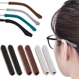 3 Pairs Eye Glasses Ear Grippers, Soft Knitting Cotton Arm Cushion for Glasses Behind Ear, Anti Slip Eye Glass Ear Grips, Non Slip Ear Pads for Glasses, Eyeglasses Temple Tips for Pain (BLK&BRN&GRY)