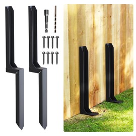 mychoiii 2 Pack Thickened Fence Post Repair Stakes Kit, Heavy Duty Steel Fence Post Anchor Ground Spike for Fixing Tilted or Broken Wood Fence Post, Black