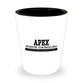 mmandiDESIGNS Apex North Carolina NC Shot Glass with Longitude Latitude Home City State Present Idea