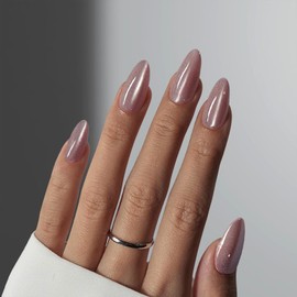 Almond Press on Nails Medium Fake Nails Pink False Nails with Designs Glitter Glossy Full Cover Acrylic Glue on Nails Artificial Stick on Nails Press ons for Women Manicure 24Pcs