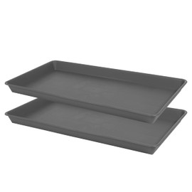 VUWEZ 2 Pack Plant Saucer Tray Rectangular, Plant Growing Nursery Trays, Heavy Sturdy Seed Starting Trays, Plant Starter Trays for Indoors No Holes, Seed Starter Growing Tray (17.5"x10.6", Gray)