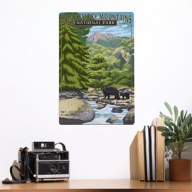 Lantern Press 12x18 Inch Metal Sign, Great Smoky Mountains National Park, Tennessee, Leconte Creek and Mt. Leconte Press