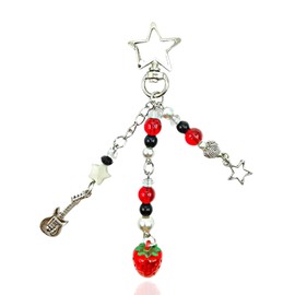 Meefisher Red Strawberry Guitar Keychain, Y2K Aesthetic Accessories, Cute Keyring for Women Bag Charms Pendant