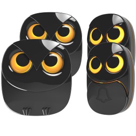 Wireless Doorbell, Cute Owl Doorbell Weatherproof IP55 Outdoor Remote Push Button- 1000 feet Long Wireless Range- 35 Classic Melodies Optional,5 Volume Levels & LED Flash-2 Receivers+2 Transmitters