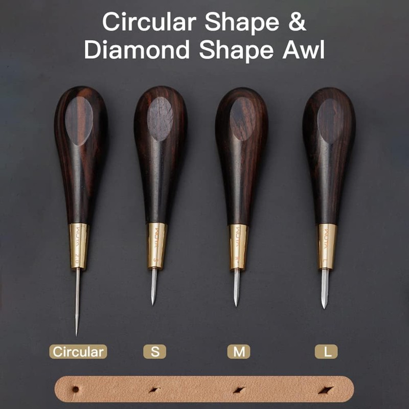 Diamond Shape Stitching Awl Ebony Black Wood Handle Leather Craft