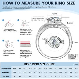 KRKC Moissanite Ring, Engagement Rings for Women, Promise Rings With 14K White Gold Plate, D Color VVS1 Simulated Diamond Wedding Bands 925 Sterling Silver Eternity Rings Diamond Rings ( 1.5 Carat, Size 5)